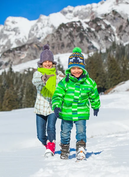 Gelukkige jonge geitjes winter spelen — Stockfoto