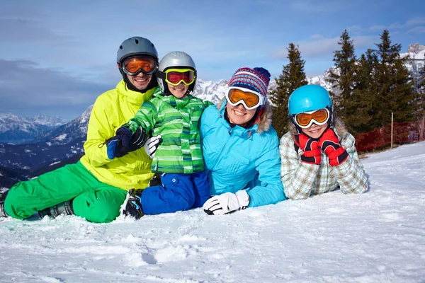 Skiers, sun and fun — Stock Photo, Image