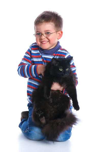 Ragazzo con il suo gatto — Foto Stock