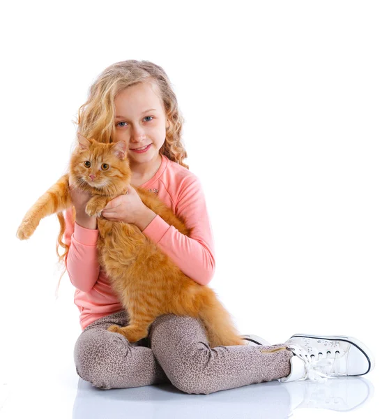 Menina com seu gato — Fotografia de Stock