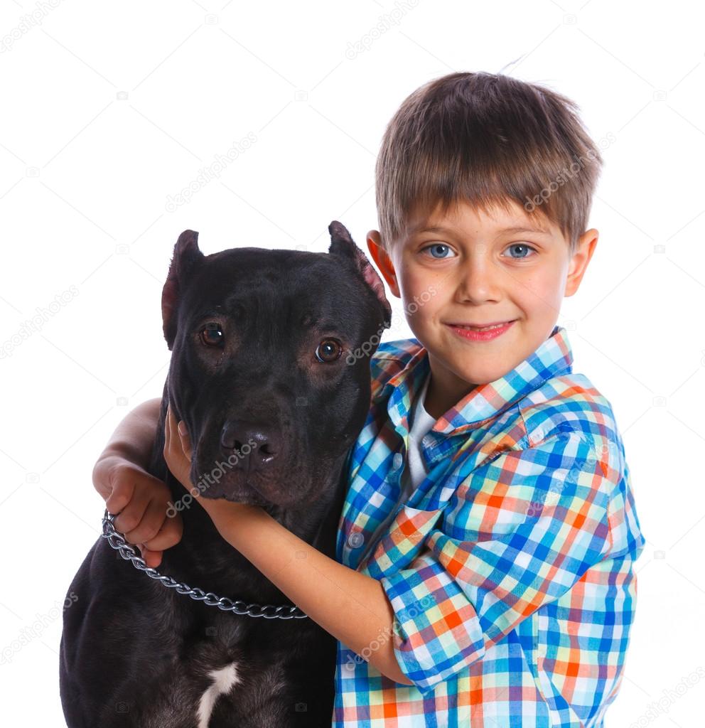 Boy with his Pit Bull Terrier