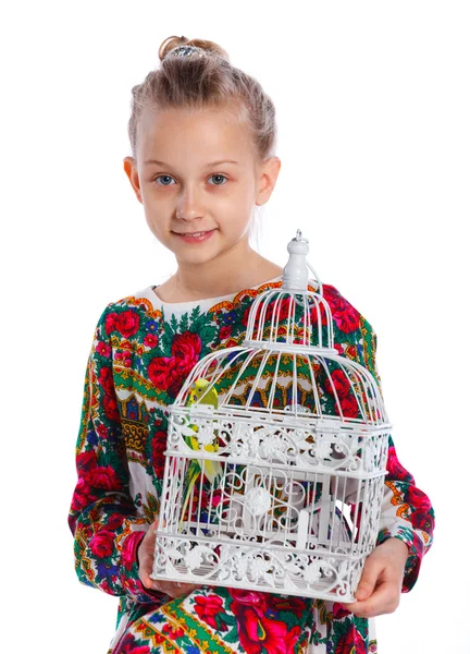 Dívka s papouškem — Stock fotografie