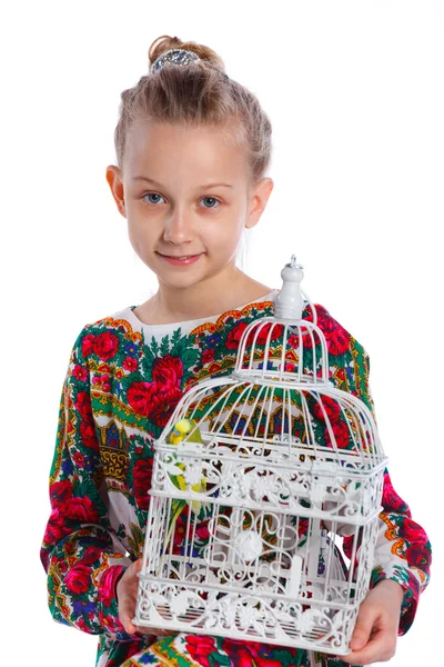 Girl with a parrot — Stock Photo, Image