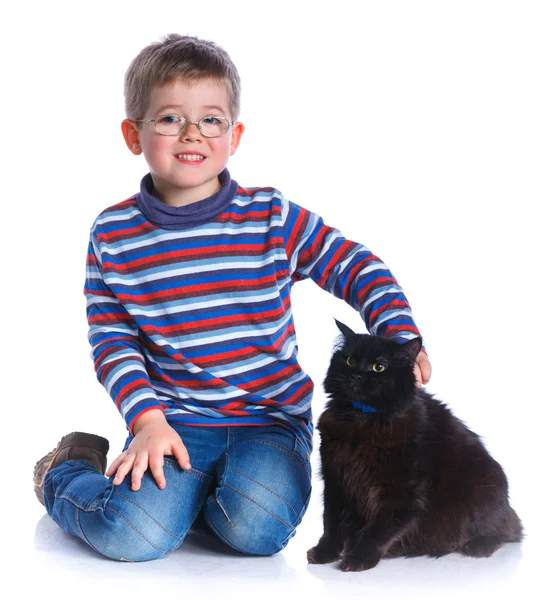 Boy with his cat — Stock Photo, Image