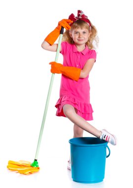 Little cleaning girl. clipart