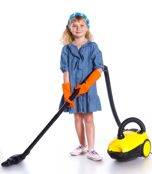 Little cleaning girl. — Stock Photo, Image