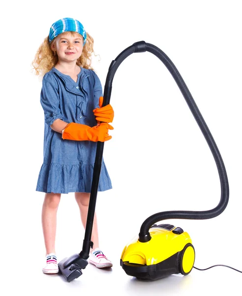 Little cleaning girl. — Stock Photo, Image