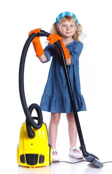 Little cleaning girl. — Stock Photo, Image