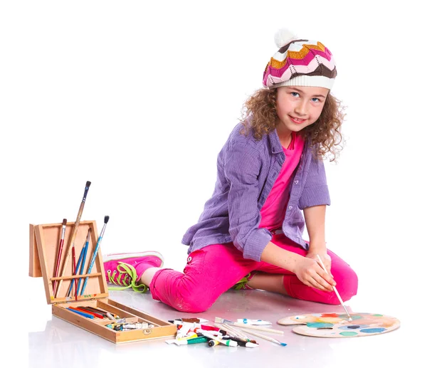 Chica con pintura de acuarela —  Fotos de Stock