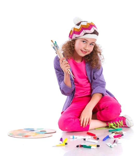 Fille avec peinture à l'aquarelle — Photo