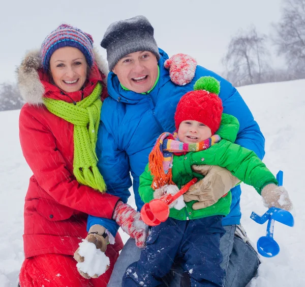 Family having fun in snow — Stock Photo, Image