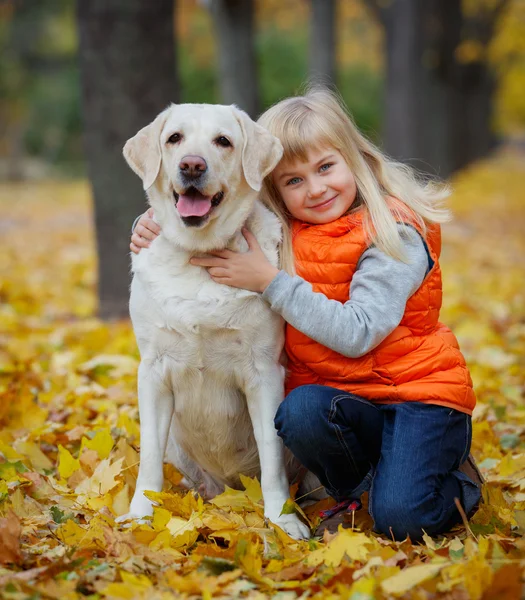 Mädchen mit ihrem Hund Labrador — Stockfoto