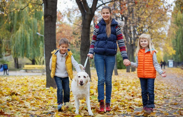 Kinder mit seinem Hund Labrador — Stockfoto