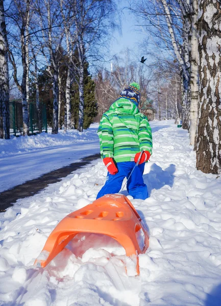 Pojke du njuter av en slädtur. — Stockfoto