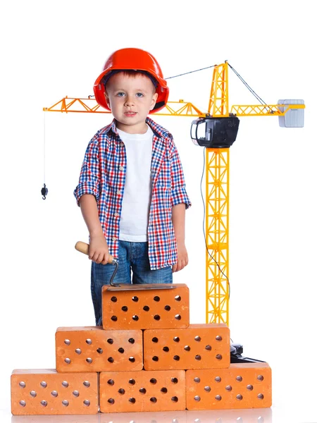 Liten builder pojke. — Stockfoto