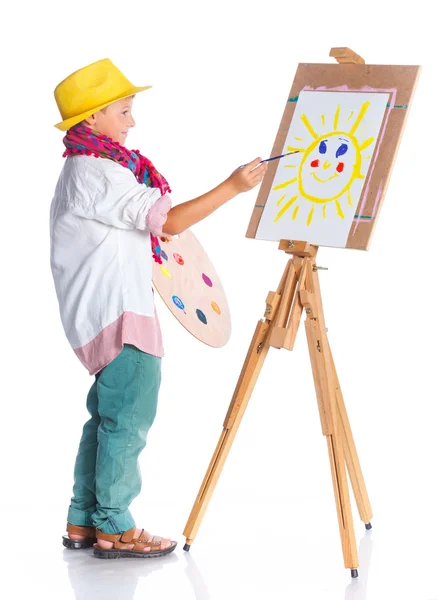 Boy with watercolor painting — Stock Photo, Image