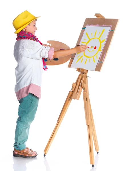 Boy with watercolor painting — Stock Photo, Image