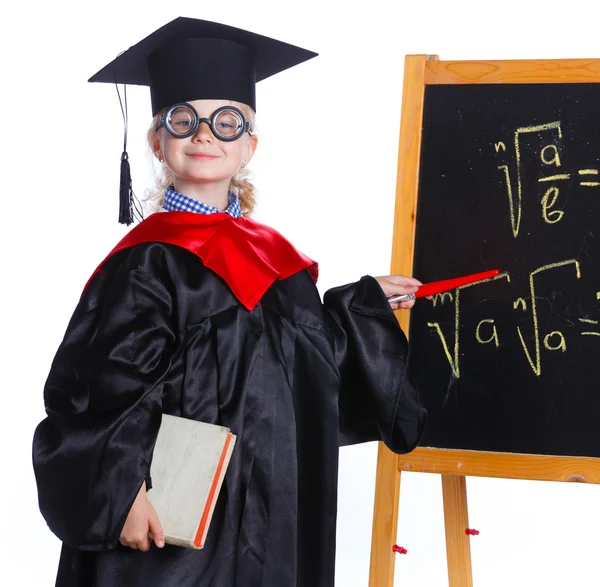 Little girl in academic hat — Stock Photo, Image