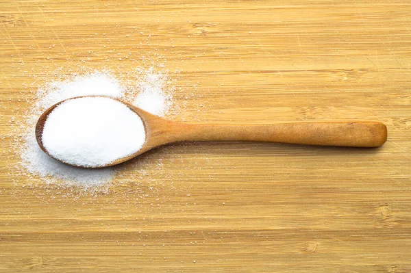 Sale Cucina Utilizzato Cucina Cucchiaio Legno Sul Tagliere Bambù — Foto Stock