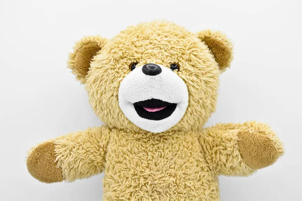 Beige Spielzeug Plüsch Teddybär Isoliert Auf Weißem Hintergrund — Stockfoto