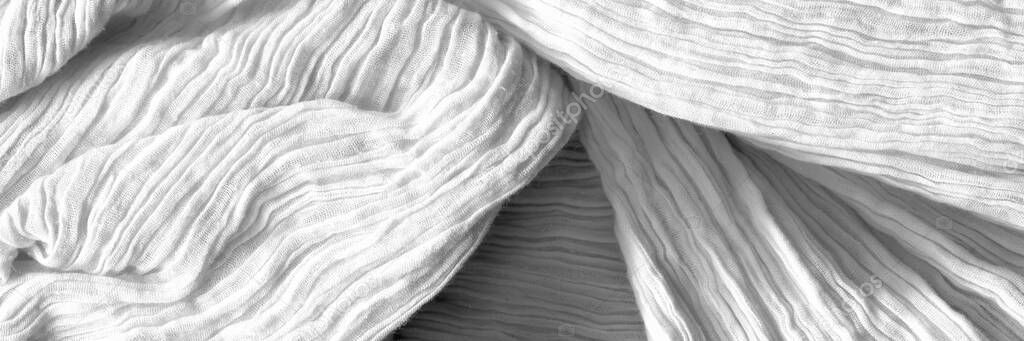 White color textile texture coarse crumpled fabric, high quality blue fabric macro shooting