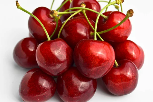 Juicy Sweet Natural Organic Fresh Cherry Sour Cherry Isolated White — Stock Photo, Image