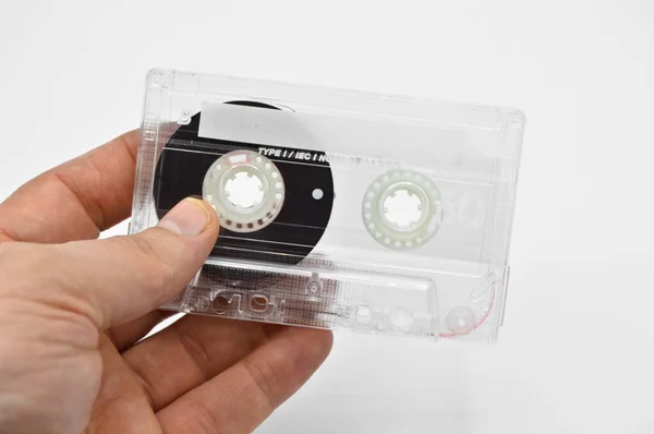 Minuten Transparant Ouderwets Compact Audio Cassette Tape Geïsoleerd Witte Achtergrond — Stockfoto