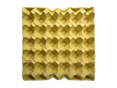 Bej ve sarı boş yumurta kutusu, hamurdan yapılmış geri dönüştürülebilir yumurta saklama kabı.