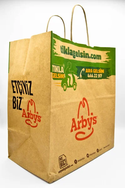 Paper Bags Used Arby Restaurants Turkey Arby Recyclable Paper Bag — стоковое фото