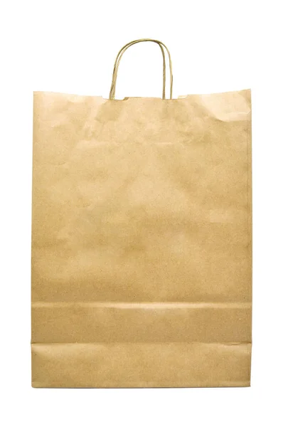 Recycled Paper Shopping One Beige Bag White Background Natural Product — Stock Photo, Image