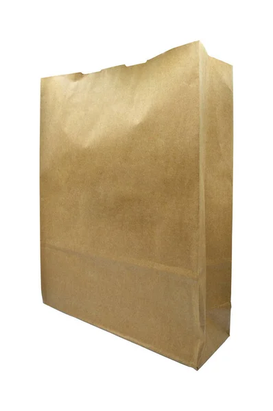 Recycled Paper Shopping One Beige Bag White Background Natural Product — Stock Photo, Image