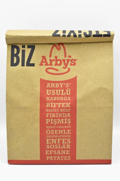 Papperspåsar Som Används Arbys Restauranger Turkiet Arbys Återvinningsbara Papperspåse Natural — Stockfoto