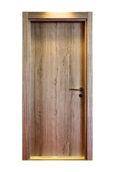 Современная Коричневая Входная Деревянная Дверь Доме Изолированная Белом Фоне — стоковое фото
