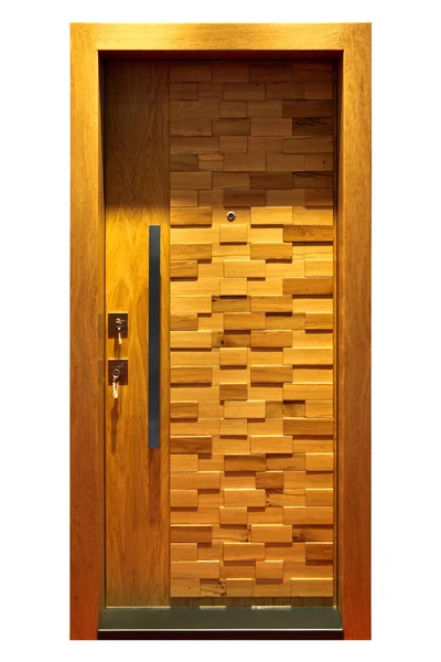 Modern Wooden Looking Front Door Very Sturdy Steel Door Isolated — ストック写真