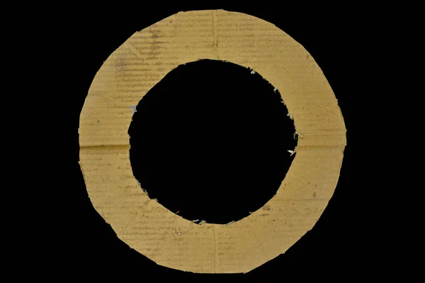 Béžová Hnědý Střed Dírka Papírový Detail Izolované Černém Pozadí — Stock fotografie