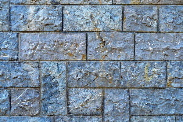 Ανθεκτικό Μπλε Και Γκρι Κομμένο Πέτρινο Τοίχο Καλό Για Υπόβαθρα — Φωτογραφία Αρχείου