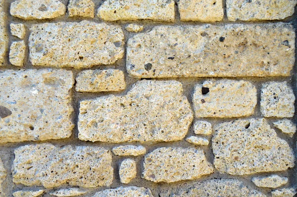 Parede Pedra Cortada Amarelo Bege Resistente Boa Para Fundos Sem — Fotografia de Stock