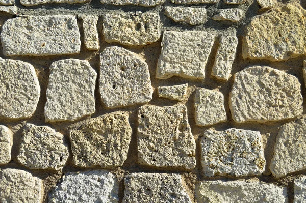 Parede Pedra Cortada Amarelo Bege Resistente Boa Para Fundos Sem — Fotografia de Stock