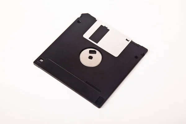 Old Computer Data Storage Technology Black Plastic Magnetic Floppy Disk — Stock Photo, Image