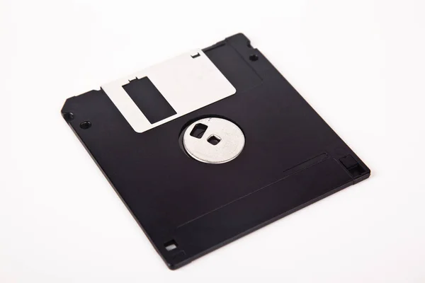 Old Computer Data Storage Technology Black Plastic Magnetic Floppy Disk — Stock Photo, Image