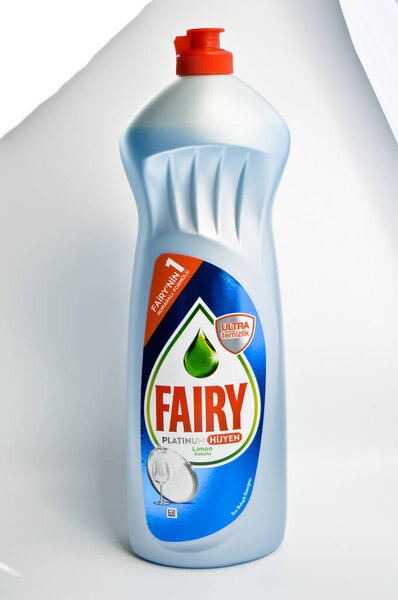 Plastic detergent bottle, Fairy dish soap, Istanbul Turkey 28 June 2020 isolated on white background