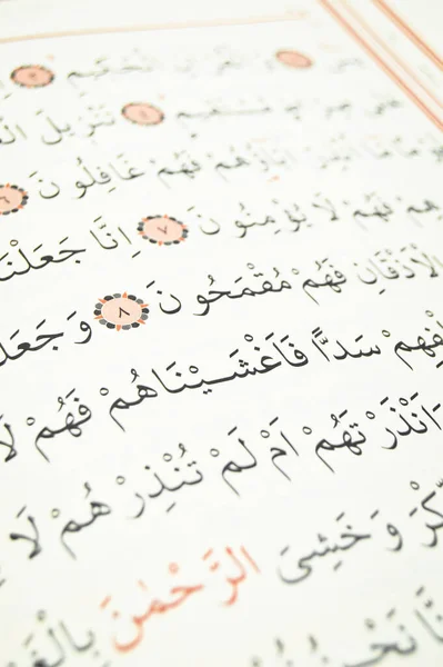 Σελίδες Και Στίχοι Από Ιερό Βιβλίο Του Ισλάμ Θρησκεία Quran — Φωτογραφία Αρχείου