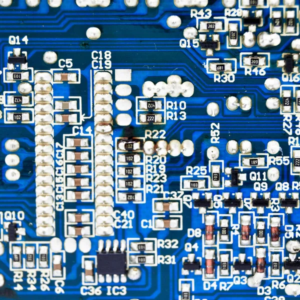 Yüksek Teknoloji Elektronik Devre Kartı Detaylı Arkaplan Çekimi — Stok fotoğraf