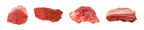 Чистые Свежие Куски Красного Сырого Мяса Говядины Изолированные Белом Фоне — стоковое фото