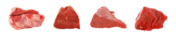 Clean Very Fresh Pieces Red Raw Meat Beef Isolated White — Fotografia de Stock