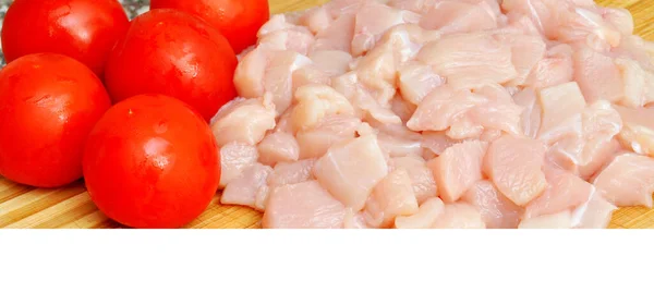 Fresh Raw Chicken Meat Breast Pieces Ready Cook Tomato — Fotografia de Stock