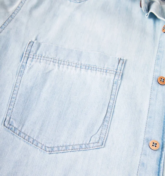 Light Blue Denim Shirt Pocket Button Detail Close Blue Jean — Stock Photo, Image
