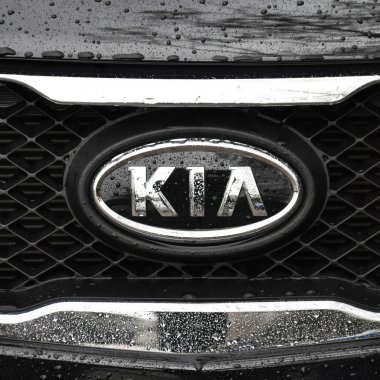 Kia chrome metal logo, luxury car in Istanbul city, December 05 2009 Istanbul Pendik Turkey used car market
