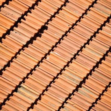 Red terracotta tiles of a building, repetitive roof texture background architectural