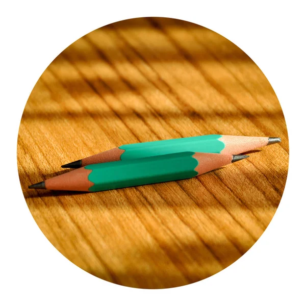 Green Wooden Pencils Opened Pencil Sharpener Wooden Background — Photo